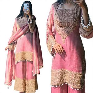 Traje indio étnico de seda gruesa cosida, de secado rápido, estilo moderno, para mujer, Kurta/Palazzo, para bodas y fiestas. - Product Image 1