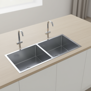 Évier de cuisine en acier inoxydable à double bac, rectangulaire, à encastrer sous le plan, design moderne, facile à nettoyer, surface polie - Product Image 2
