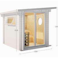 Sauna sec infrarouge extérieur en cèdre rouge au design moderne avec douche intégrée, capacité 6 personnes, pour usage domestique