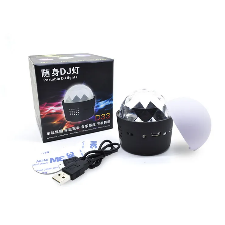 Lámpara de luz LED portátil para DJ, bola mágica pequeña de cristal con carga USB, control por voz, para fiesta en casa, ambiente de coche