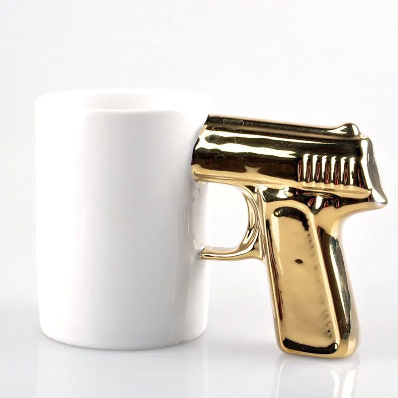feiyou 2021 new unique ceramic cup creative gold and silver pistol cup gun mugs personality coffee cup ceramic beer mug