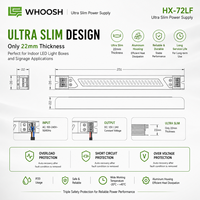 HX-72LF-12 72W 12V 6A Alimentation LED AC/DC ultra-mince en aluminium, transformateur pour éclairage LED de type lampadaire