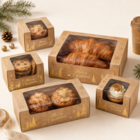 Boîte de Noël pour pâtisserie, motif écossais buffle, rennes, en kraft, personnalisée avec fenêtre pour biscuits, gâteaux, desserts, vente en gros pour les fêtes