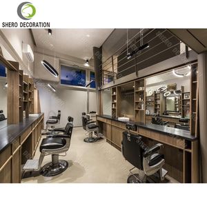 High End Barber Shop Design Custom Barber Shop Mirror Station With Lighting Retail Wooden <b>Salon</b> Display Cabinet - Product Image 3