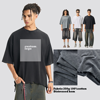 Camiseta de Algodón de 350G de Alto Gramaje, Estilo Vintage Lavado, Oversize con Dobladillo Desgastado, Personalizable con Logotipo, Streetwear, Camiseta Lisa, Fabricante OEM ODM