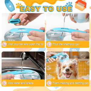 Custom Logo Dog Bath Brush Long Handle Pet Shampoo Silicone Puppy Massage Dog Shower Brush with Soap Dispenser - Product Image 4