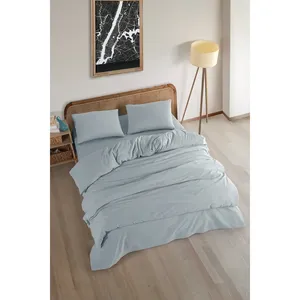 Ensemble de housse de couette double en coton 100% uni Karden Flower, plusieurs couleurs, 2 taies d'oreiller, fabriqué en Turquie, literie d'hôtel en gros - Product Image 1