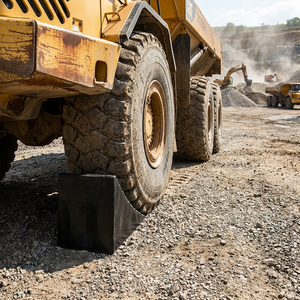 Cale de roue en caoutchouc noir robuste antidérapante texturée pour gravier et terrains accidentés, pour grand camion benne minier articulé - Product Image 2