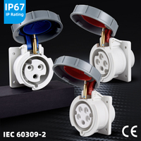 Prise et Fiche Industrielles Monophasées IP67 16A 220-240V 6H 2P+E 3 Broches, 3 Prises Type UK