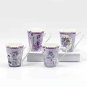 Кружка для французского кофе, блюдца, лаванда, фиолетовая Эйфелева башня, романтическая чашка для послеобеденного чая, керамическая чашка, кружка с принтом