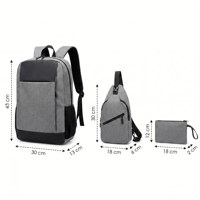 Sac à dos universitaire minimaliste noir mat imperméable en tissu Oxford avec fermeture éclair antivol pour homme, idéal pour les trajets quotidiens, ensemble de trois pièces