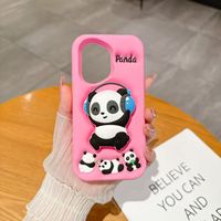 Coque de téléphone en silicone 3D mignonne à motif de panda avec support pliable pour A16/A52