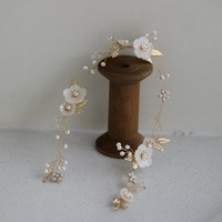 Nouveau serre-tête en perles de coquillage, feuilles d'or, fleurs blanches, vigne pour cheveux, coiffe de mariée, bijoux de mariage, accessoire esthétique en cristal perlé
