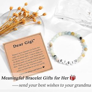 Nuovo Braccialetto Trendy da Donna in Plastica con Perline Naturali da 6mm e Lettere, Fatto a Mano, con Carta Regalo, <span class=keywords><strong>Gioielli</strong></span> all'Ingrosso - Product Image 3