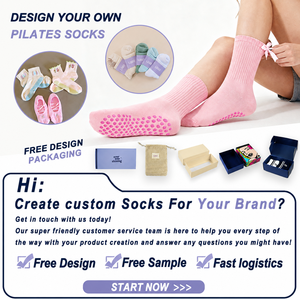 Free Sample Low MOQ Indoor Premium Crew Knitted Print Pilates <b>Socks</b> for Women <b>Custom</b> Non-slip Cotton Yoga <b>Grip</b> <b>Socks</b> - Product Image 6