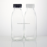Bouteille en verre carrée française de qualité supérieure de 400 ml (40 cl, 13,5 oz) pour jus et lait pour bébés, avec bouchon inviolable