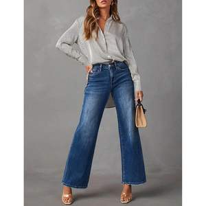 2025 2024 à la mode femmes Baggy jean respirant taille haute extensible Denim pantalon avec jambe large coupe ajustée - Product Image 4