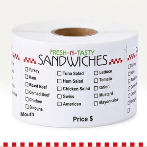 Etiquetas Personalizadas para Empacar Sándwiches Frescos, 500 Unidades, 3x2 Pulgadas, Rollo de Etiquetas para Restaurantes de Desayuno/Almuerzo - Product Image 1