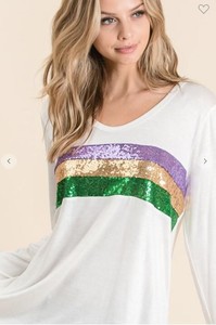2020 Wholesale Fashion Casual Mardi Gras Long Sleeve Three Stripe <strong>Sequin</strong> Women <strong>T</strong> <strong>Shirt</strong> - Product Image 2