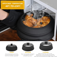Couvre-plat pour micro-ondes pliable en silicone avec couvercle en verre pour protéger des éclaboussures de nourriture, 5,12 pouces, noir
