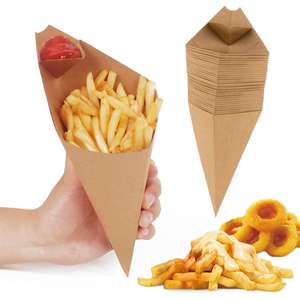 Cônes en papier pour emballages alimentaires, biodégradables, écologiques, réutilisables, noirs, à paroi simple, pour frites et crêpes - Product Image 3