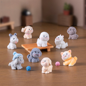 Figurine de chien floqué mignonne, <span class=keywords><strong>mini</strong></span> ornement de chiot pour micro-paysage et cadeau adorable - Product Image 3