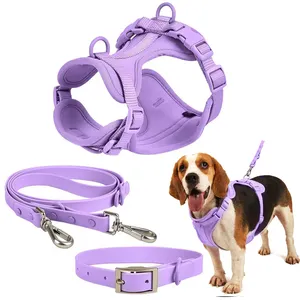 2023 New Design Scuba Knit Soft Fabric Neoprene No Pull Adjustable Dog Harness PVC Waterproof TPU Coated Dog Leash Dog Collar