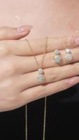 Magnífico Conjunto de Collar y Pendientes con Circonitas Cúbicas Engastadas en Doble Círculo, Cadena Fina de Oro de 14K, Estilo Elegante para Banquete, Joyería al por Mayor para Mujer