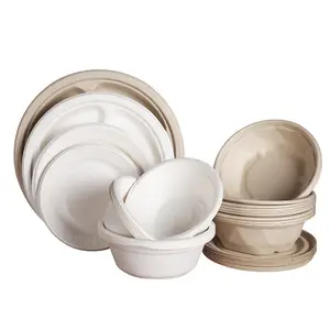 स्वनिर्धारित ग्रीन डिस्पोजेबल गन्ना Tableware 9 इंच खाद जैव सड़ सकने खोई पेपर प्लेट melamine प्लेटें बर्तन