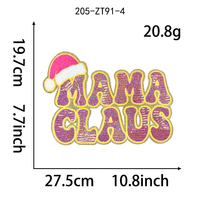Patch thermocollant brodé à sequins Santa Mama Baby Merry and Bright Christmas pour T-shirts, chapeaux et sacs