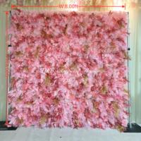 Panneau de fond floral DKB 8ft x 8ft bleu 3D 5D en tissu enroulable, mur de fleurs artificielles en soie rose pour décoration de fond de mariage