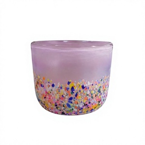 Bol en verre rond avec des taches colorées, base violette, résistant à la chaleur, décoration d'intérieur, bol vide - Product Image 1