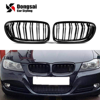 Rejilla delantera de doble listón negro brillante para BMW E90 E91 LCI Serie 3 2008 2009 2010 2011, de ABS inyectado, estilo racing.