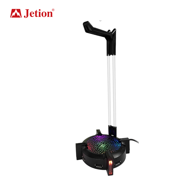 Jetion RGB LED Gaming Headset Stand 4-Port USB 2.0 Hub RGB Light Headphone Holder Desktop Charging Station Sturdy Durable