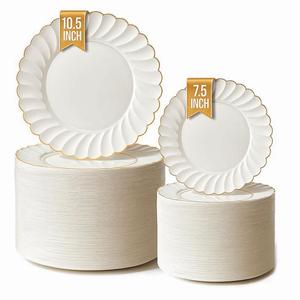 Assiettes en plastique jetables avec bord doré, motif floral, couleurs personnalisées, écologiques, pour fête, <span class=keywords><strong>mariage</strong></span>, service de table - Product Image 1