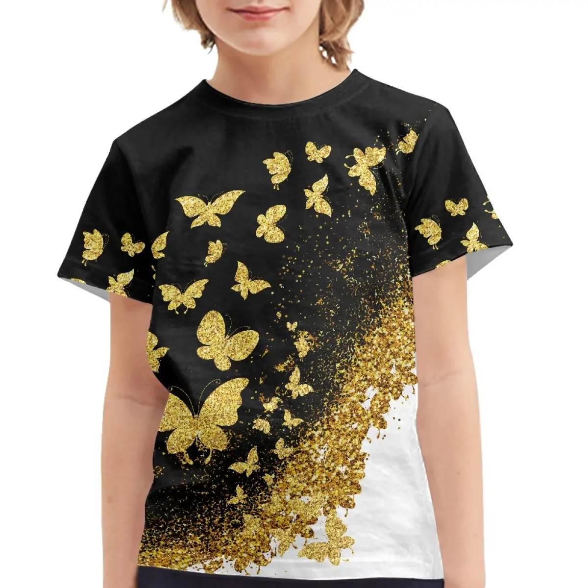 Golden Butterfly Patterns Designs Kids T-shirts Cute Boys Girls Tops Summer Fashion Animal Clothes Tshirt Customize Logo/Image