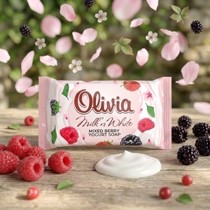Mixed Berry Gentle Moisturizing Bar <b>Soap</b> with Glycerin and Lanolin for Daily Hand and Body Care 45 g Olivia Milk N White - Product Image 1