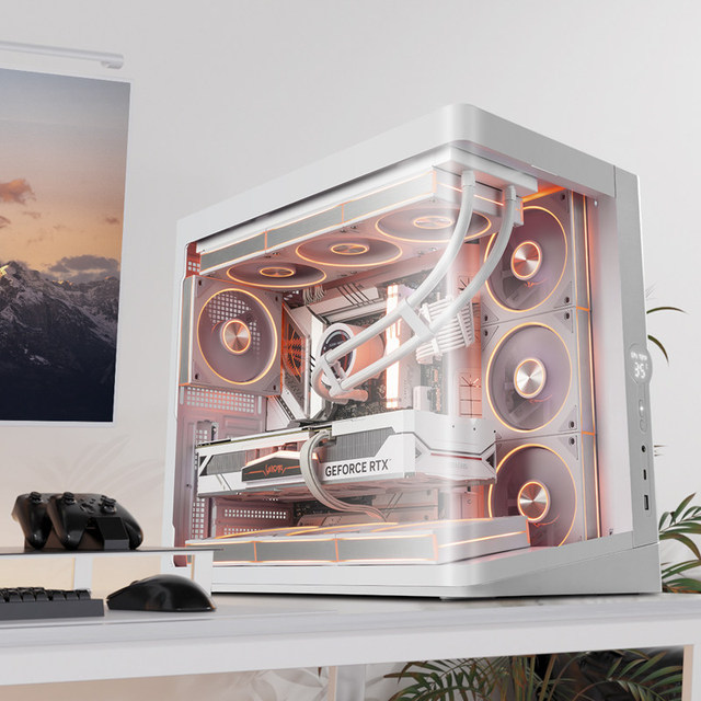 AIGO CHEN Air Ocean-View Acrylic Full Tower ATX All-in-One Curved 360 Water Cooling Digital Display Computer Chassis with 3 Fans