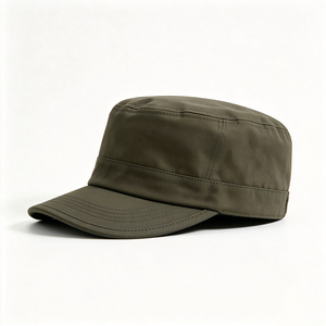 Wholesale Image Soft Common Blank <b>Flat</b> Top Cadet Cap Custom Logo Dark Olive Closed-Back Short Curved Brim Outdoor Men Casual <b>Hat</b> - Product Image 5