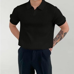 Moda Polo in maglia tinta unita a coste da uomo Slim Fit mezza manica top Tee estate temperamento Polo giovanile <span class=keywords><strong>abbigliamento</strong></span> - Product Image 4