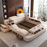 Lit de massage intelligent multifonctionnel en cuir moderne et simple, taille King, 3 tiroirs, style Tatami, avec rangement, pour chambre à coucher