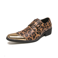 Chaussures habillées pour hommes, style uniforme, à brides moine, Derby, Oxford, Mocassins, à boucle à fermoir, en cuir microfibre, imprimé léopard, bout pointu, pour affaires