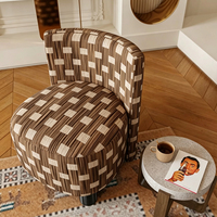 Fauteuil d'appoint contemporain sans accoudoirs, rond, en tissu à carreaux marron et noir, rembourré, pour la maison et l'hôtel