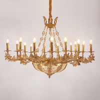 Lustre LED de luxe Rococo européen, style classique, pour salle de banquet, couloir, hall d'entrée, en laiton, finition or antique vintage