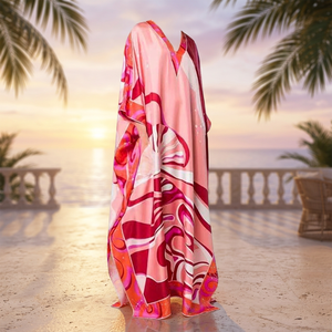 Women Muslim Abaya Boat Neck Loose Floral Print Long Sleeve <b>Maxi</b> <b>Dress</b> Summer Casual Vacation Wear - Product Image 3
