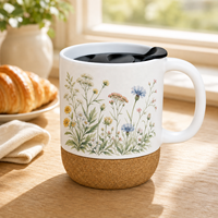 Tasse en céramique personnalisée avec fond en liège, 12 oz, tasse à café en céramique avec boîte, base en liège, tasses vierges imprimables par sublimation