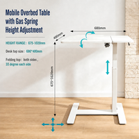 Table de lit inclinable à hauteur réglable pneumatiquement à une seule jambe, pour usage médical et de bureau