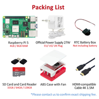 Raspberry Pi 5 Kit básico 4GB 8GB RAM + fuente de alimentación 27W + caja de batería RTC + tarjeta SD + lector de tarjetas + funda con ventilador + cable de vídeo 4K