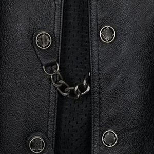 Chaleco de Motociclista Estilo Cuero Negro para Hombre, Talla Grande, con Cierre de Cadena, Corte Regular, Color Sólido - Product Image 3