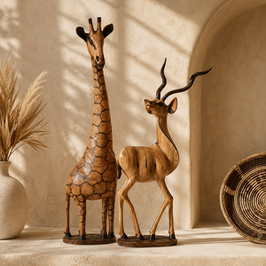 Ensemble de sculptures en bois africaines vintage Art Déco Pop Art, figurines d'animaux Girafe Zèbre, artisanat naturel, marque Chisel, Zimbabwe - Product Image 5